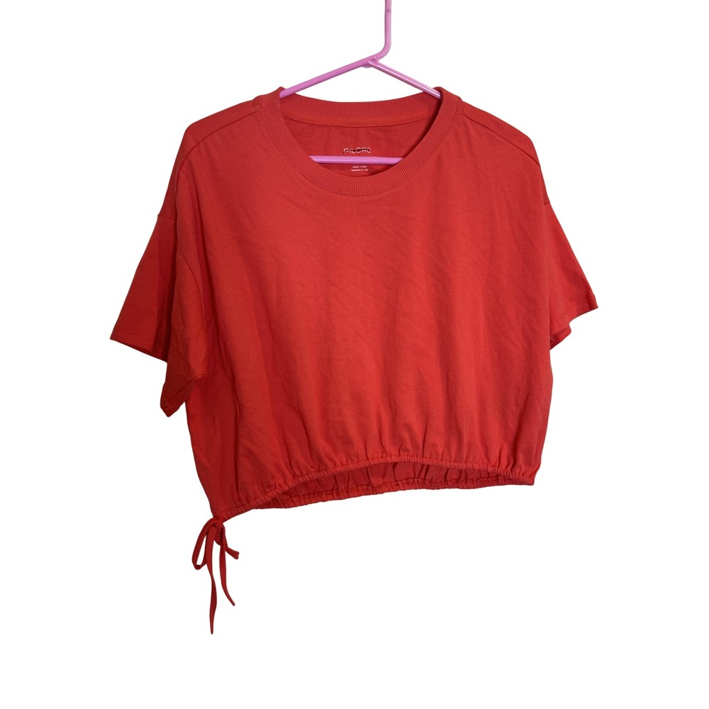 Pilcro Shirt Womens XS Red Cropped Elastic Hem Drawstring 100% Cotton‎ Top
